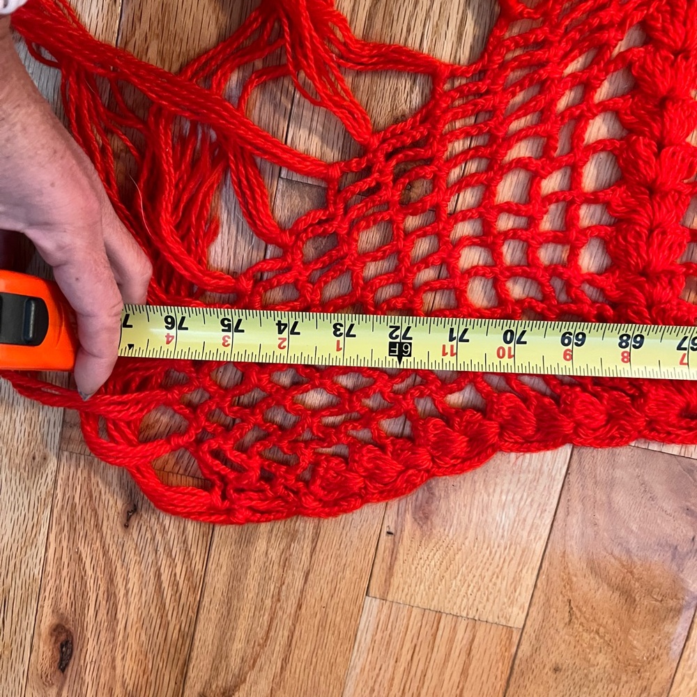 Vibrant Red Crochet Shawl with Fringe - Picture 6 of 9